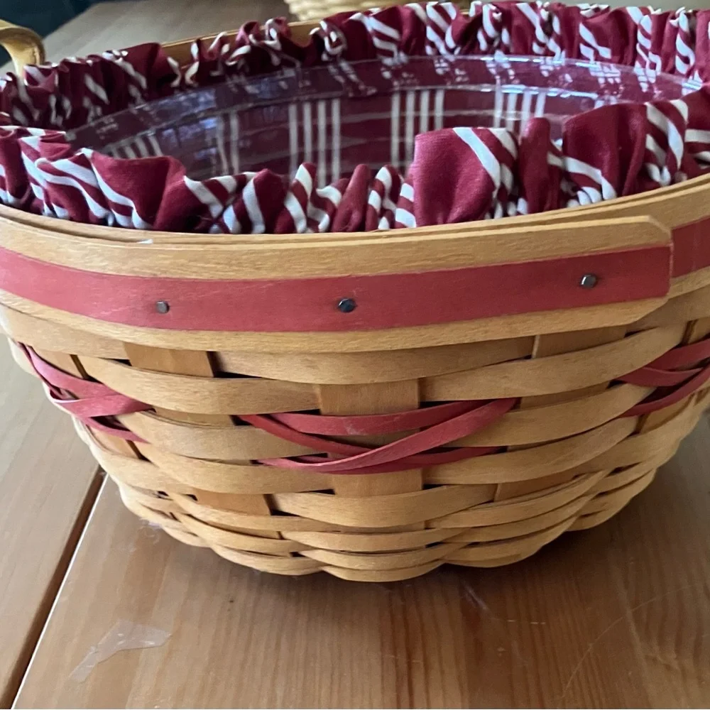 EUC Longaberger 1999 Christmas Collection Popcorn Basket w/protector 10.5”x5”